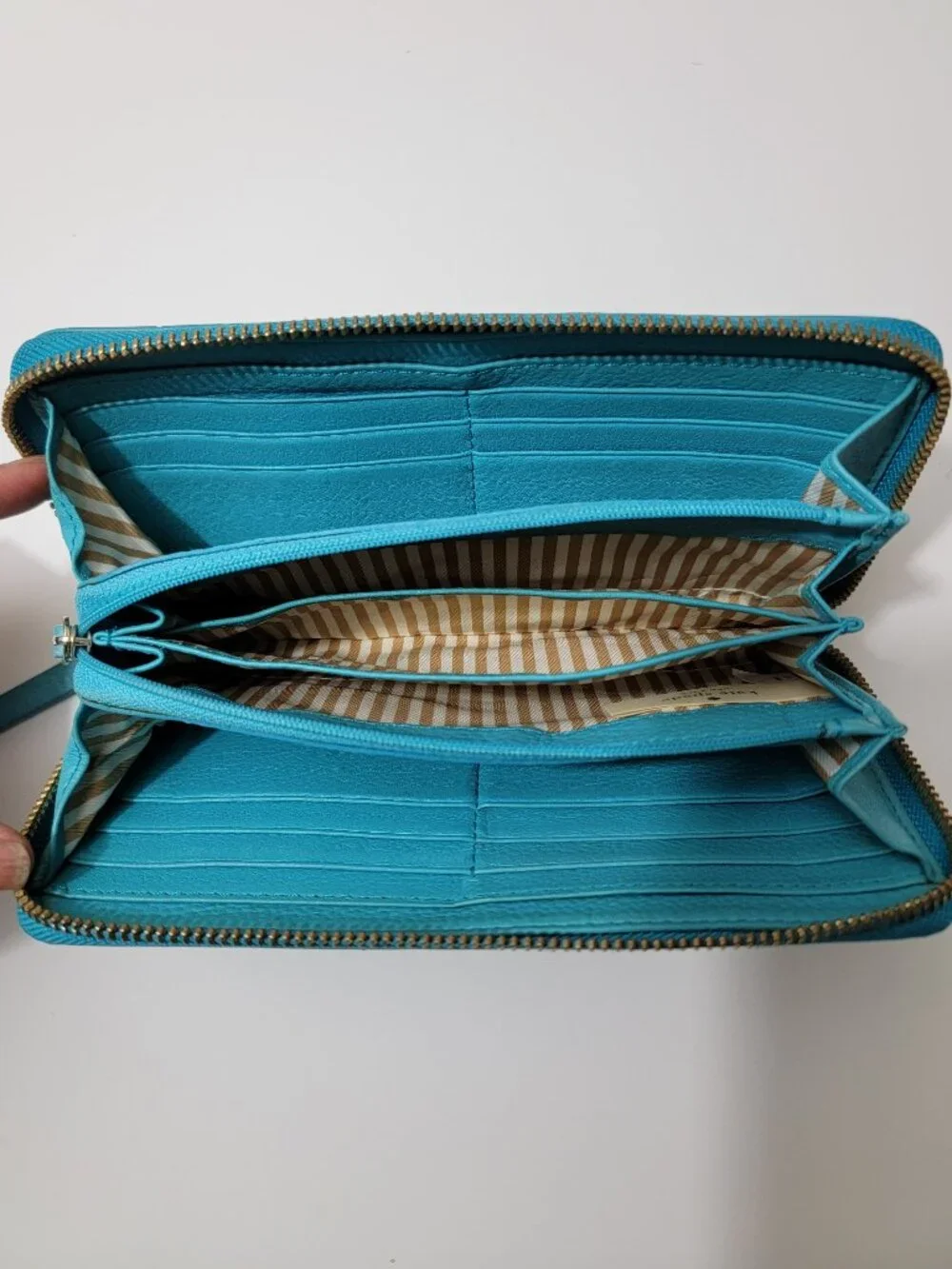 Kate Spade Grand Street Lacey Teal Zip Around Wallet Pebbled Leather Y2K - Picture 3 of 9